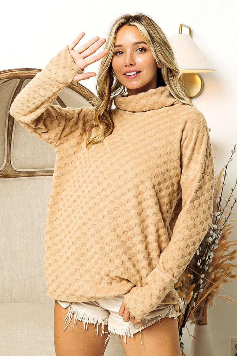 BiBi Checkered Round Neck Thumbhole Long Sleeve Top - AMIClubwear