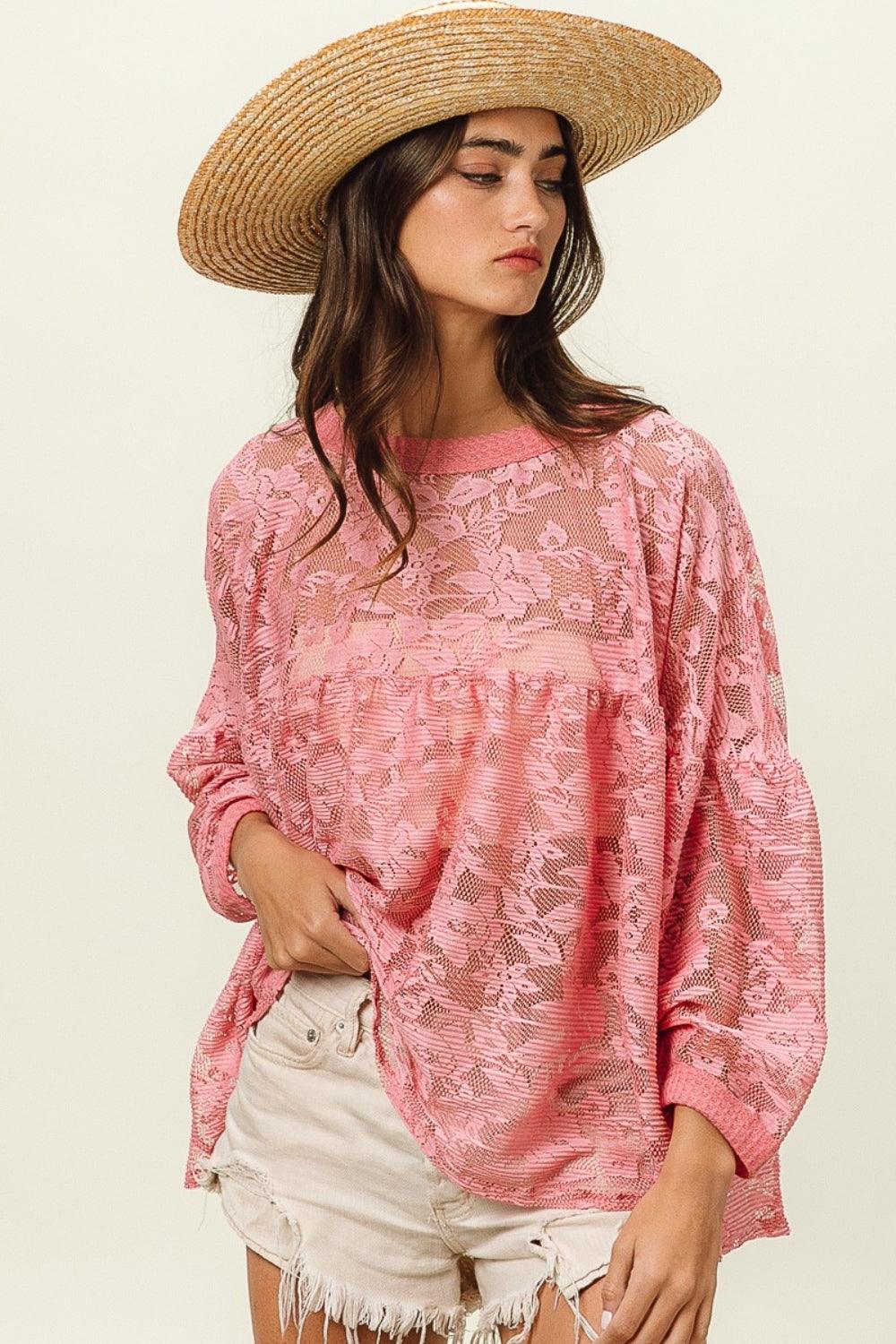 BiBi Floral Lace Long Sleeve Top - AMIClubwear