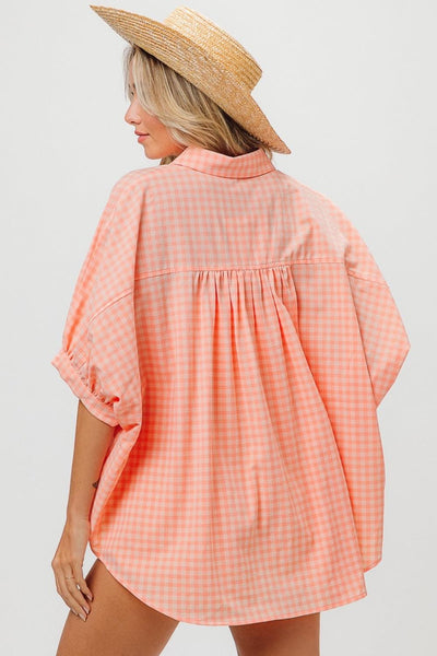 BiBi Plaid Button Up Dolman Sleeve Shirt - AMIClubwear