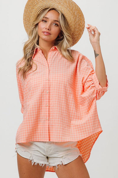 BiBi Plaid Button Up Dolman Sleeve Shirt - AMIClubwear