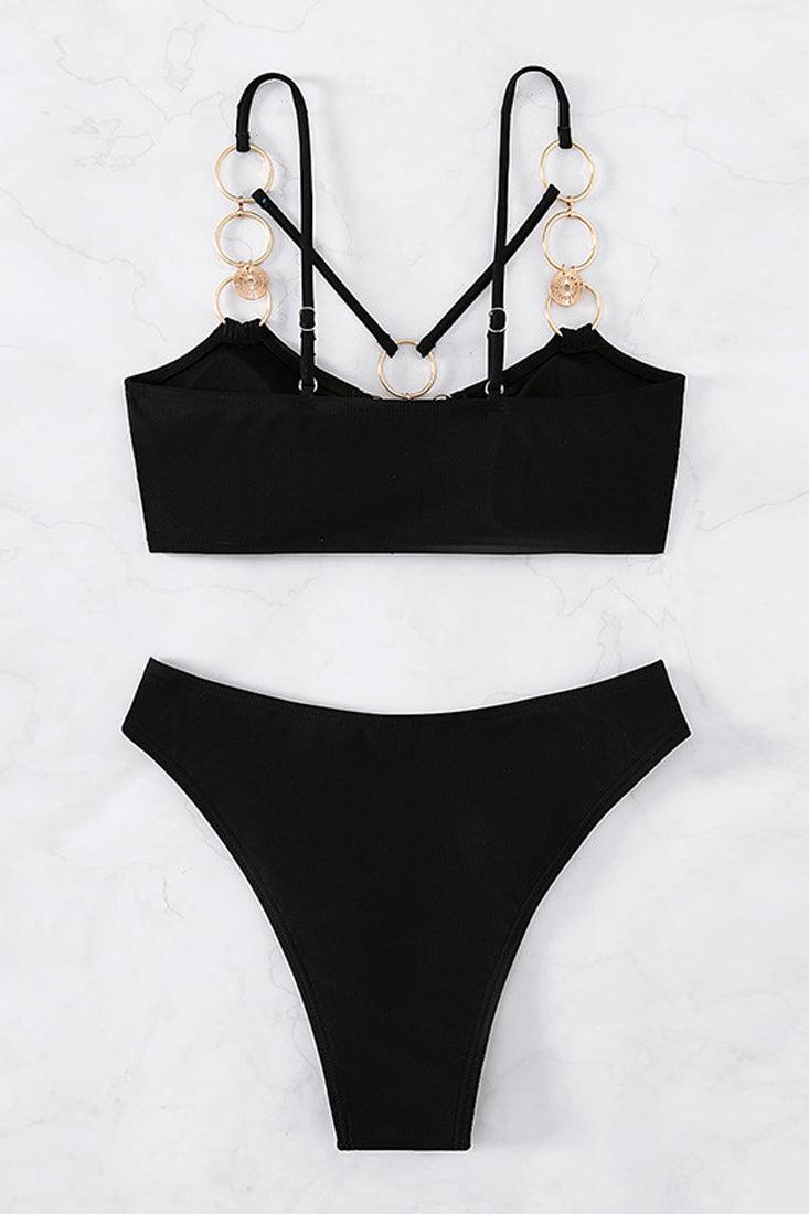 Black Gold Rings Decor Two Piece Swimsuit Bikini – AMIClubwear