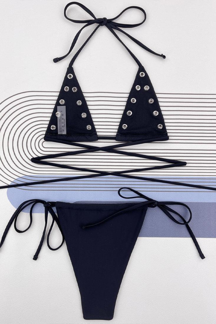 Black Grommet Ultra Sexy Drawstring Cheeky 2Pc Swimsuit
