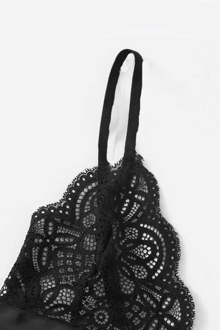 Black Lace Ribbon Bow 2Pc Lingerie Set