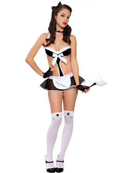 Black Mesh Off Shoulder Sexy Maid 2 Pc Costume - AMIClubwear