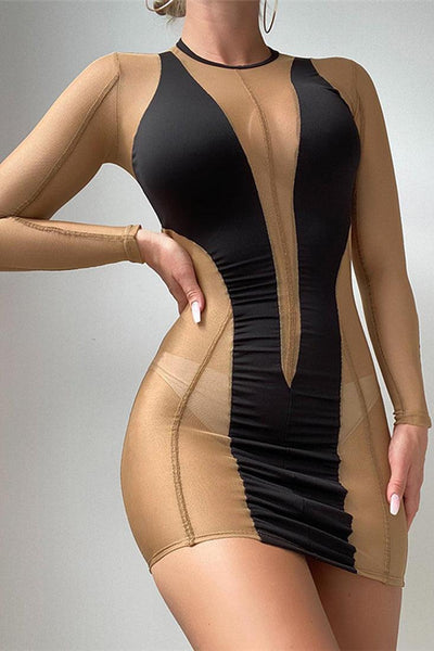 Black Nude Mesh Cut Out Bodycon Party Dress - AMIClubwear