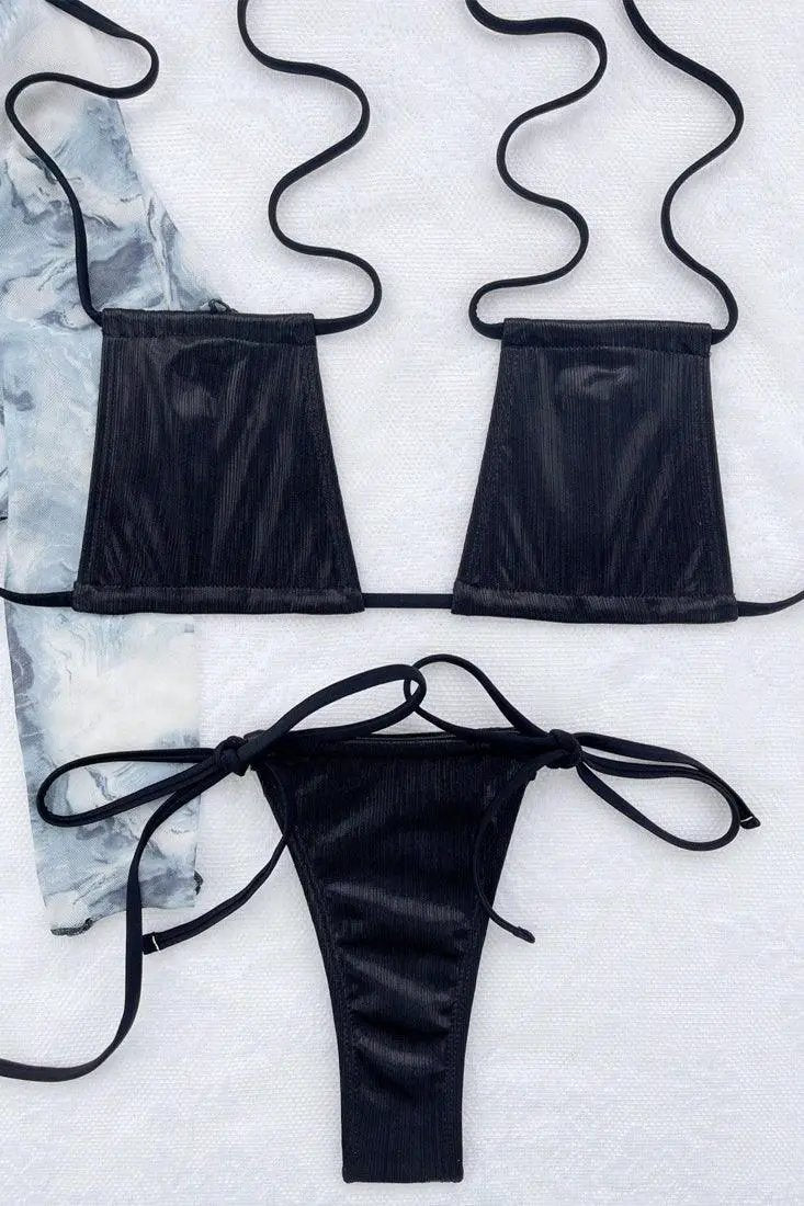 Black Shiny Multi Style Sexy Thong 2Pc Swimsuit Bikini
