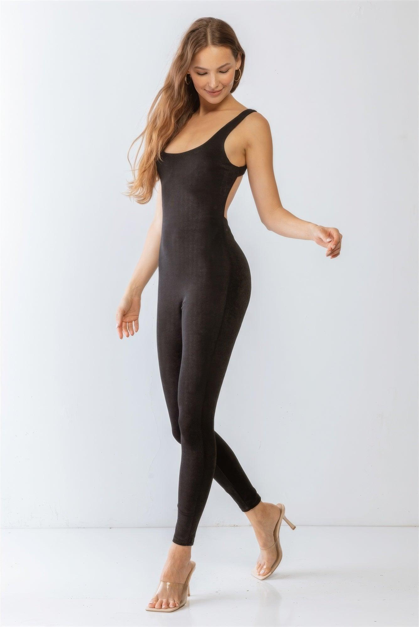 Black Sleeveless Cut-out Detail Slim Fit Jumpsuit & Open Front Long Sleeve Cardigan Set - AMIClubwear