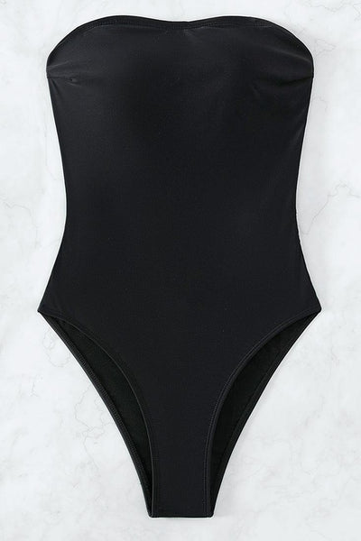 Black Strapless Rhinestone Straps Back Sexy 1Pc Swimsuit Monokini - AMIClubwear