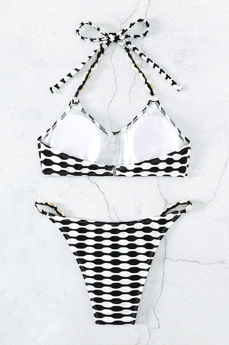 Black White Sea Shell Strap Sexy Cheeky 2Pc Swimsuit Set