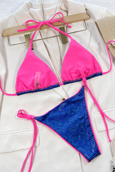 Blue Metallic Pink Cheeky 2pc Swimsuit Bikini - AMIClubwear