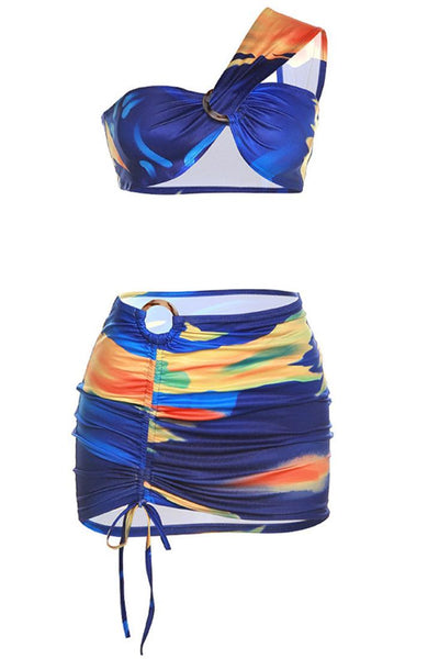 Blue Yellow Orange Multi Color 2pc Skirt Set - AMIClubwear