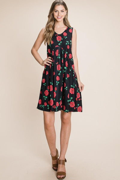 BOMBOM Floral Ruched Tank Dress - AMIClubwear