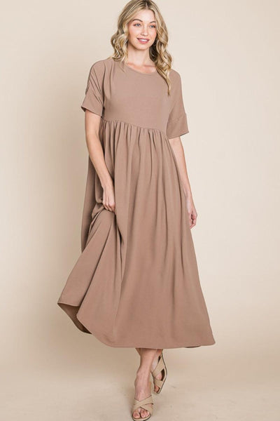 BOMBOM Round Neck Ruched Midi Dress - AMIClubwear