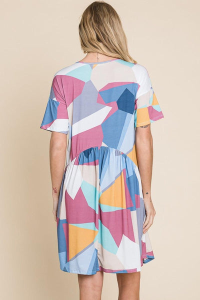 BOMBOM Ruched Color Block Short Sleeve Dress - AMIClubwear