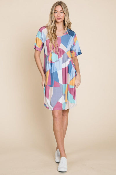 BOMBOM Ruched Color Block Short Sleeve Dress - AMIClubwear