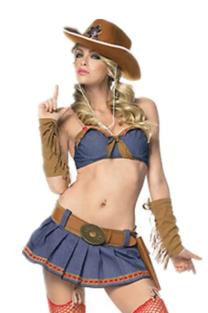 Brown Blue Cow Girl 4 Pc  Western Costume