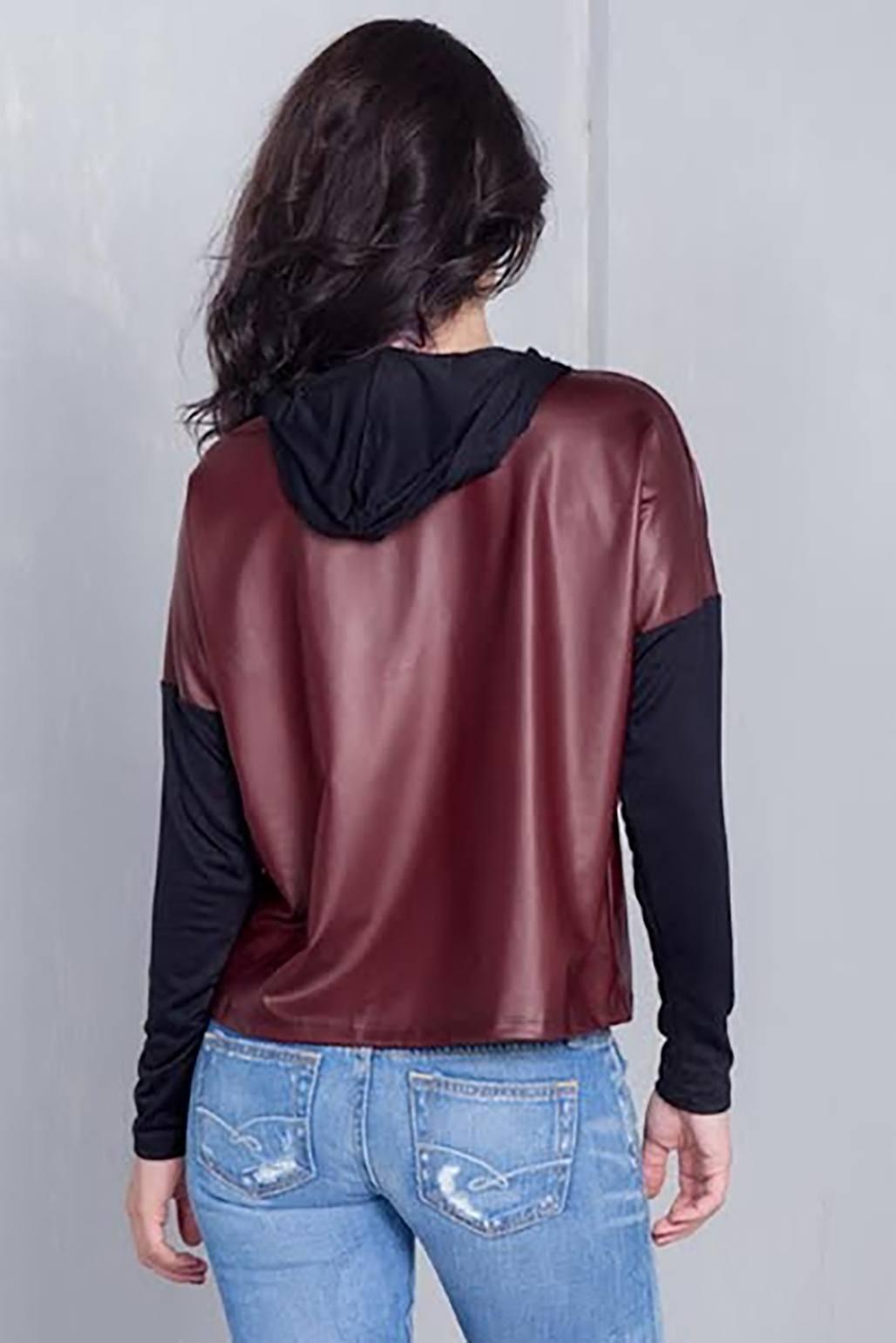 Burgundy And Black "j'adore" Silver Graphic Hoodie Top - AMIClubwear