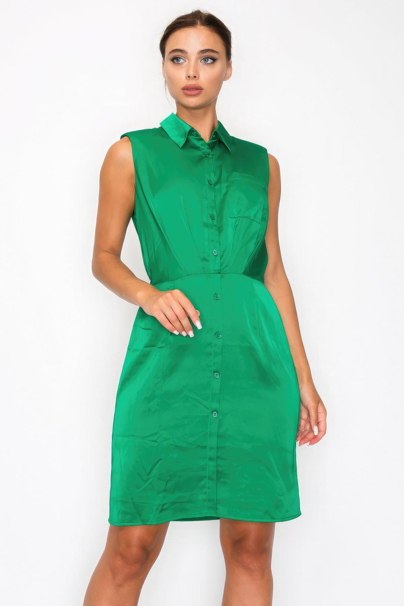 Button-down Pleated Shirt Dress - AMIClubwear