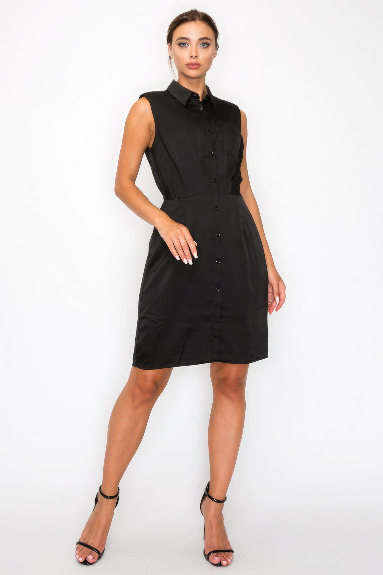 Button-down Pleated Shirt Dress - AMIClubwear