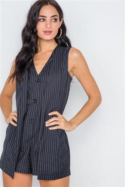 Button Down Sleeveless Romper - AMIClubwear