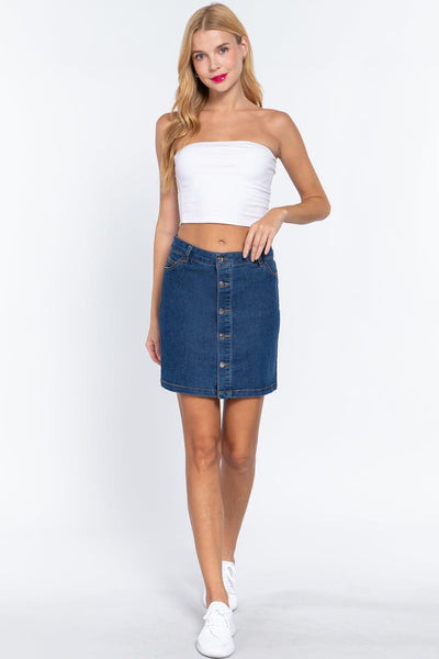 Buttoned Stretch Denim Mini Skirt - AMIClubwear