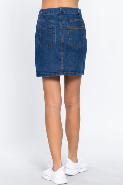 Buttoned Stretch Denim Mini Skirt - AMIClubwear