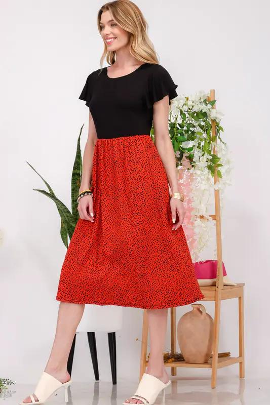 Celeste Full Size Two Tone Animal Print Flutter Sleeve Midi Dress Plus Size