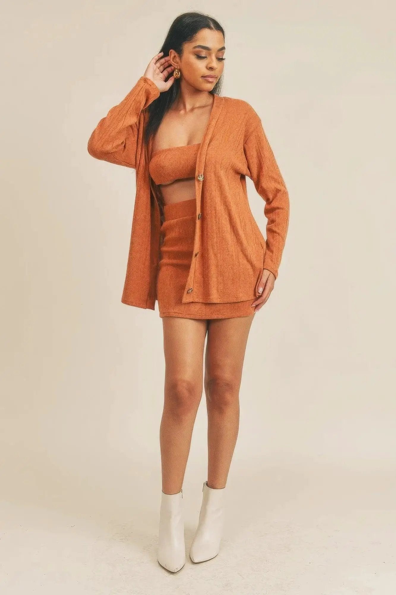 Cardigan Solid Color 3 Piece Set