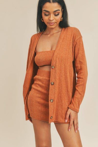 Cardigan Solid Color 3 Piece Set - AMIClubwear