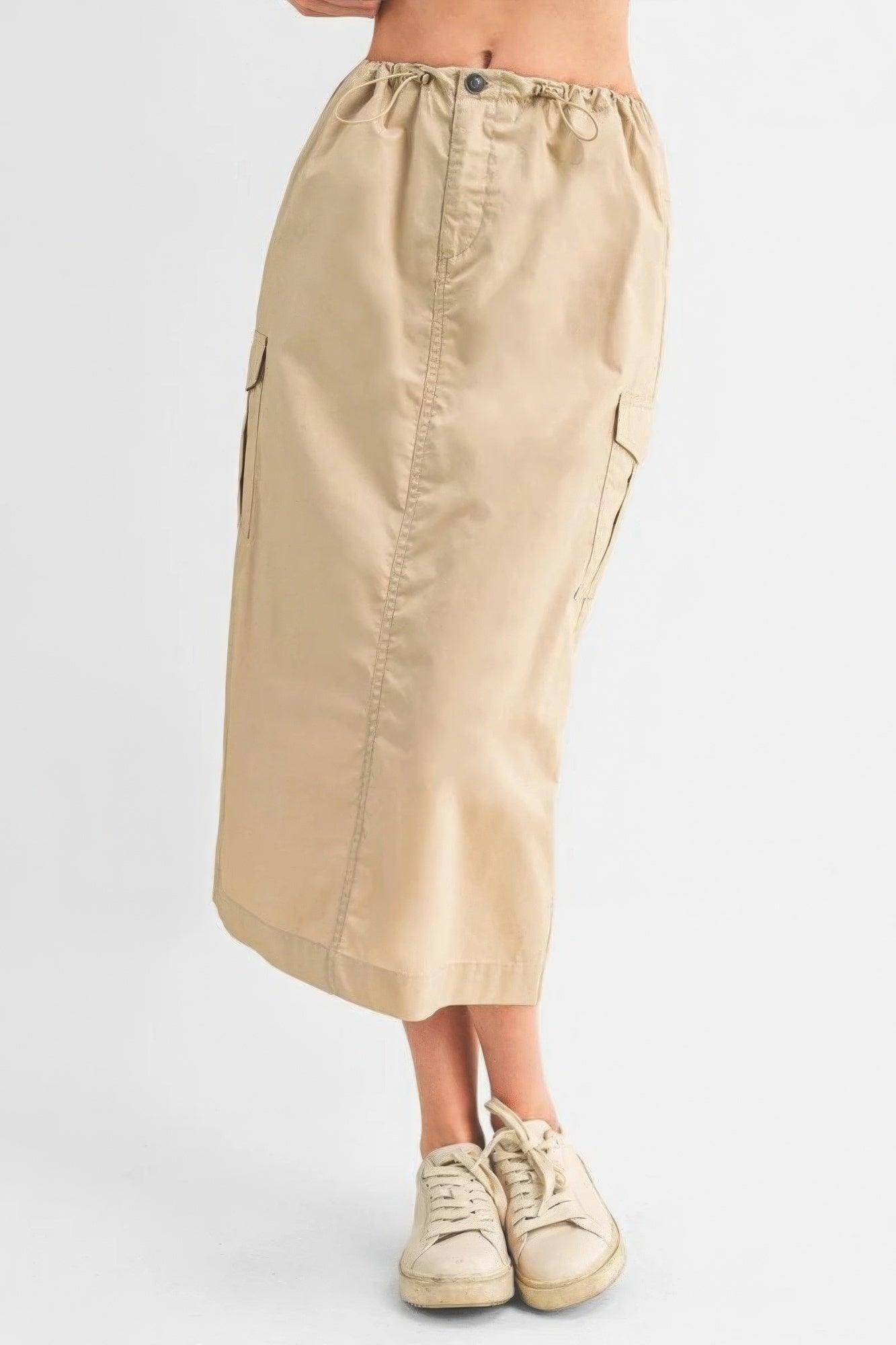 Cargo Skirt With Drawstring Midi Skirt - AMIClubwear