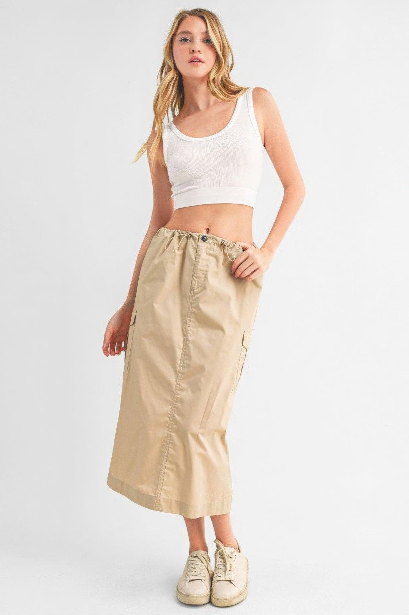 Cargo Skirt With Drawstring Midi Skirt - AMIClubwear