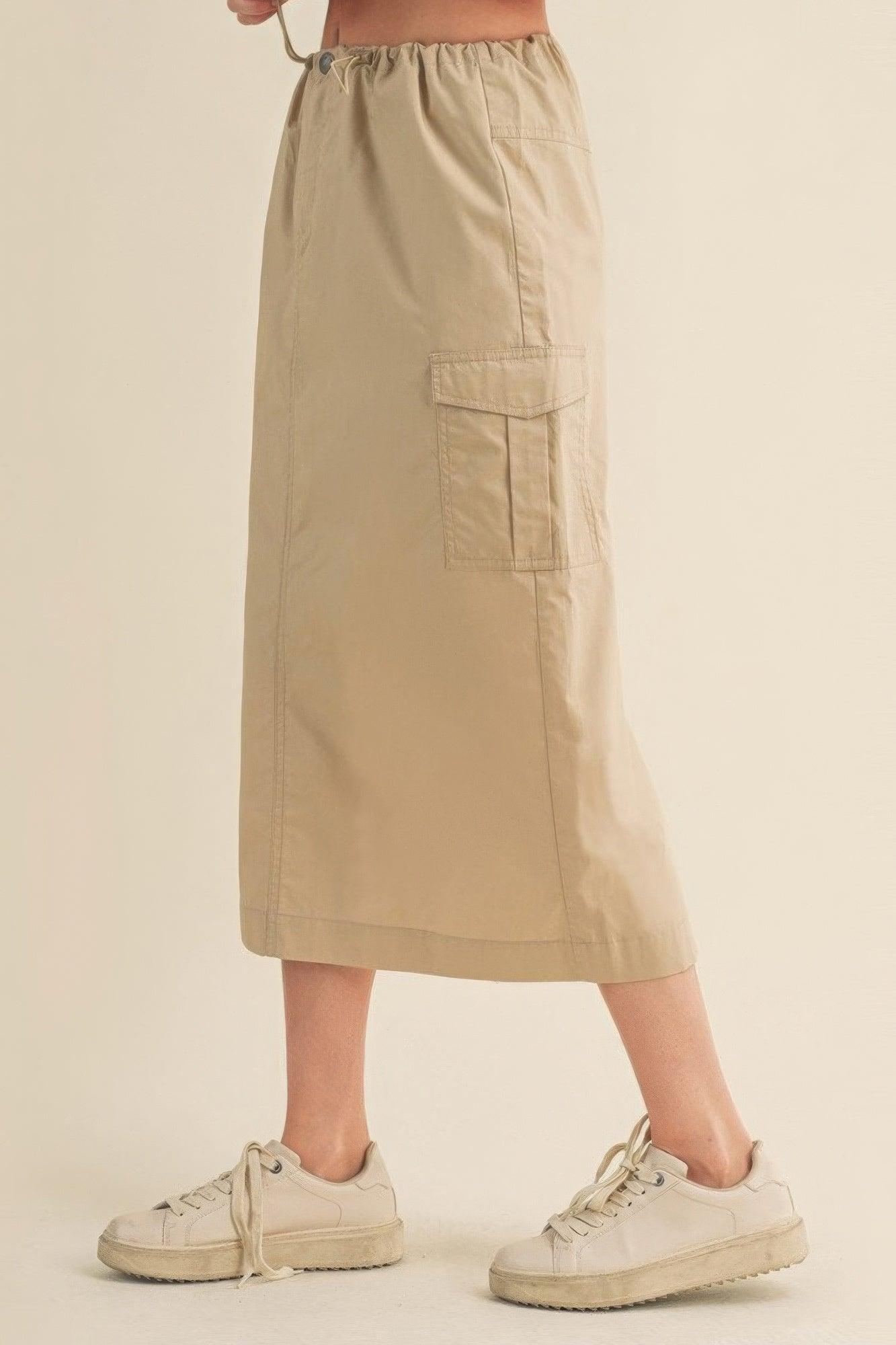 Cargo Skirt With Drawstring Midi Skirt - AMIClubwear