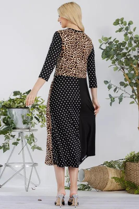 Celeste Full Size Multi Pattern Front Tie Midi Dress Plus Size