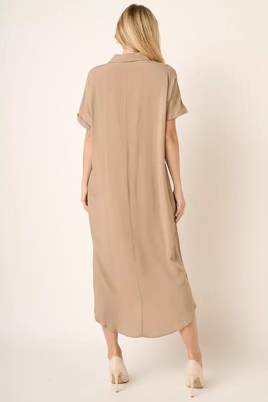 Mittoshop Collared Neck Dolman Short Sleeve Midi Shirt Dress