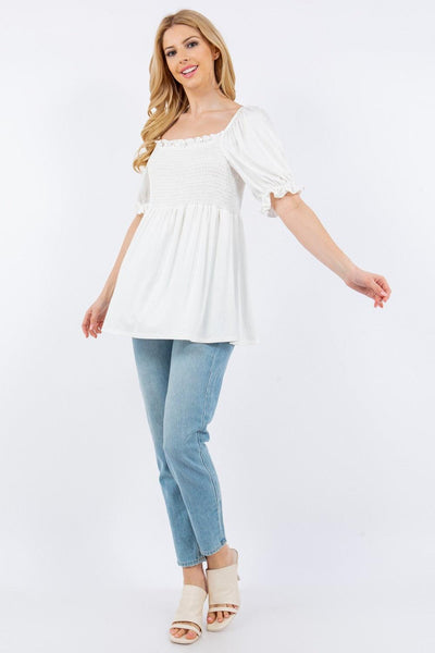 Celeste Full Size Ruffled Short Sleeve Smocked Blouse - AMIClubwear
