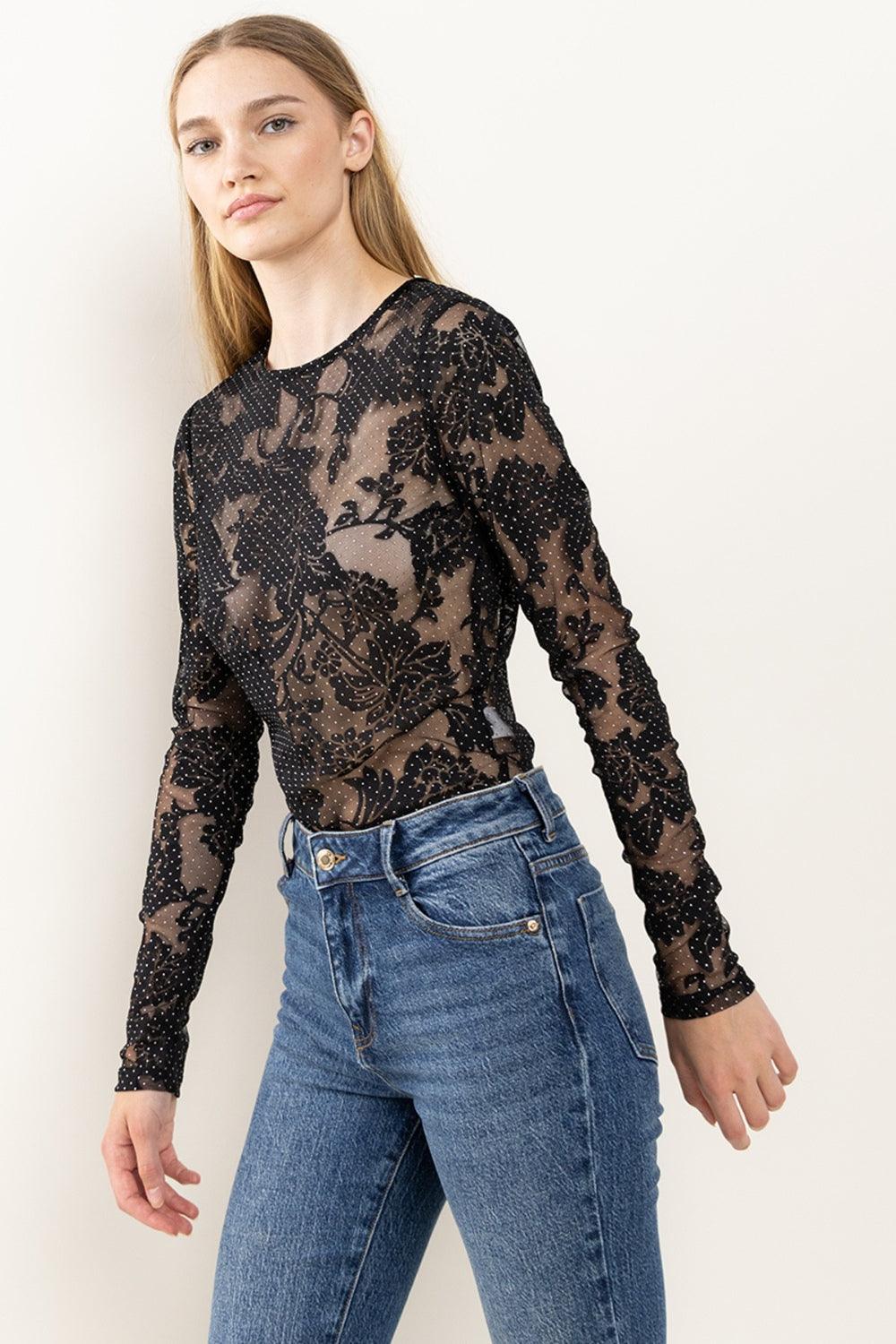 Ces Femme Floral Lace Mesh Bodysuit - AMIClubwear