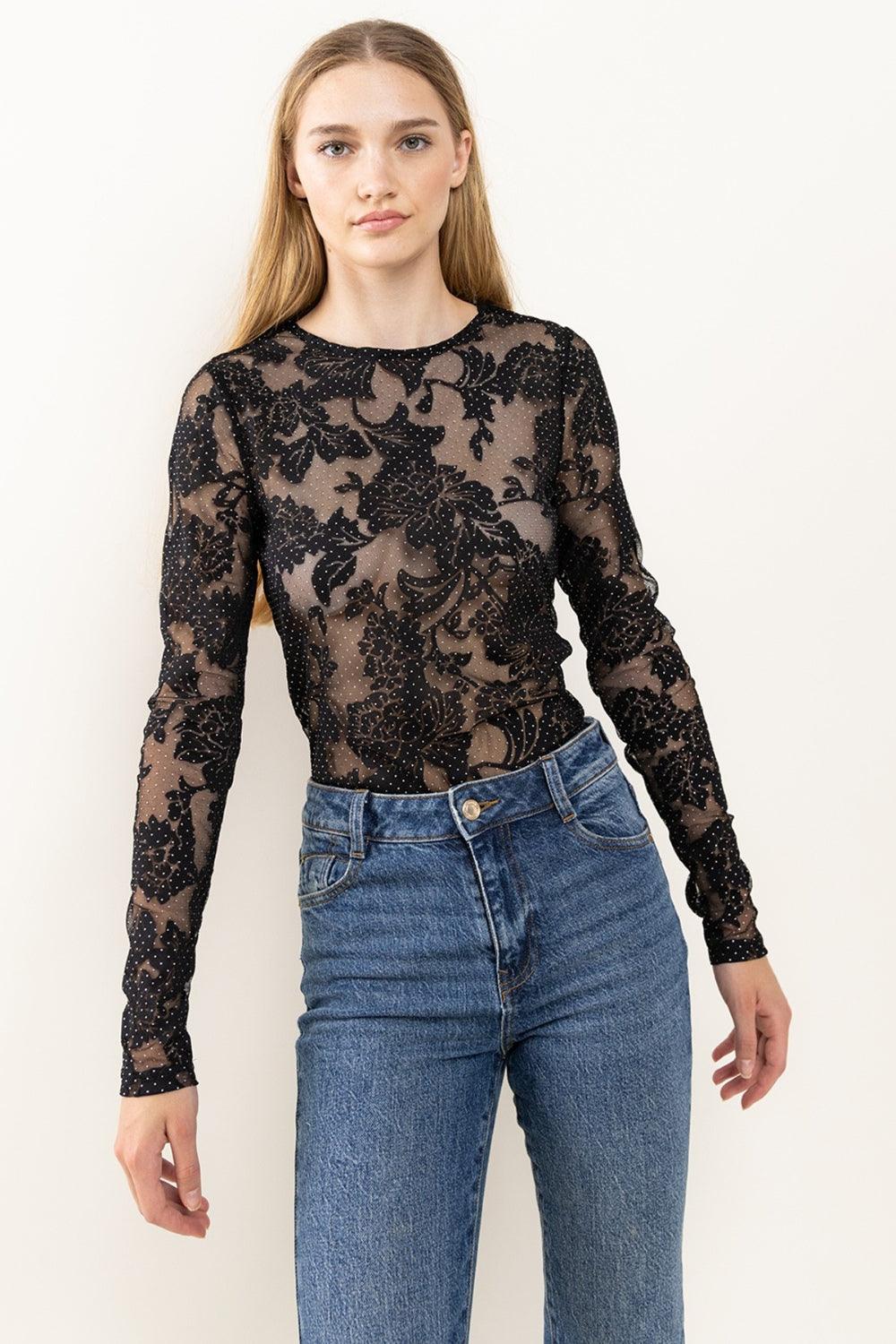 Ces Femme Floral Lace Mesh Bodysuit - AMIClubwear