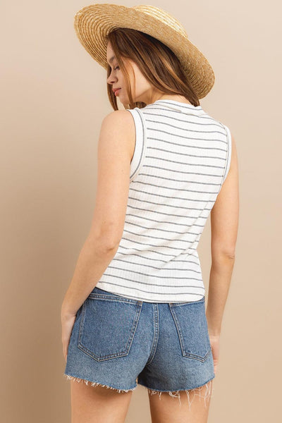 Ces Femme Striped Round Neck Tank - AMIClubwear