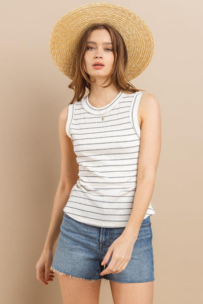 Ces Femme Striped Round Neck Tank - AMIClubwear