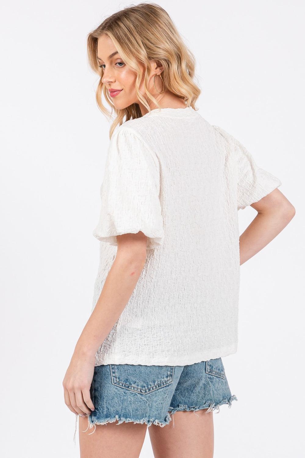 Ces Femme Textured Puff Sleeve Top - AMIClubwear