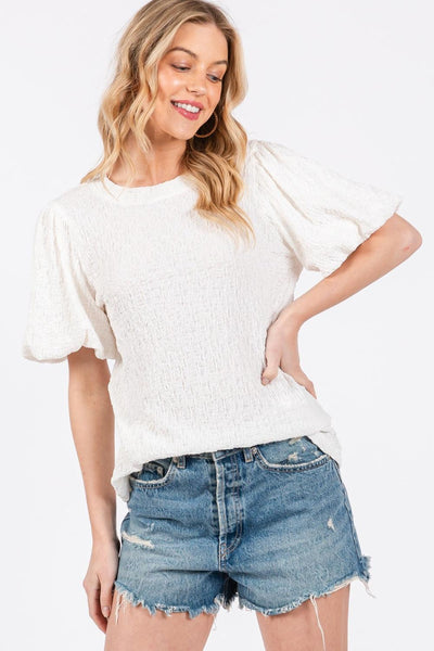 Ces Femme Textured Puff Sleeve Top - AMIClubwear