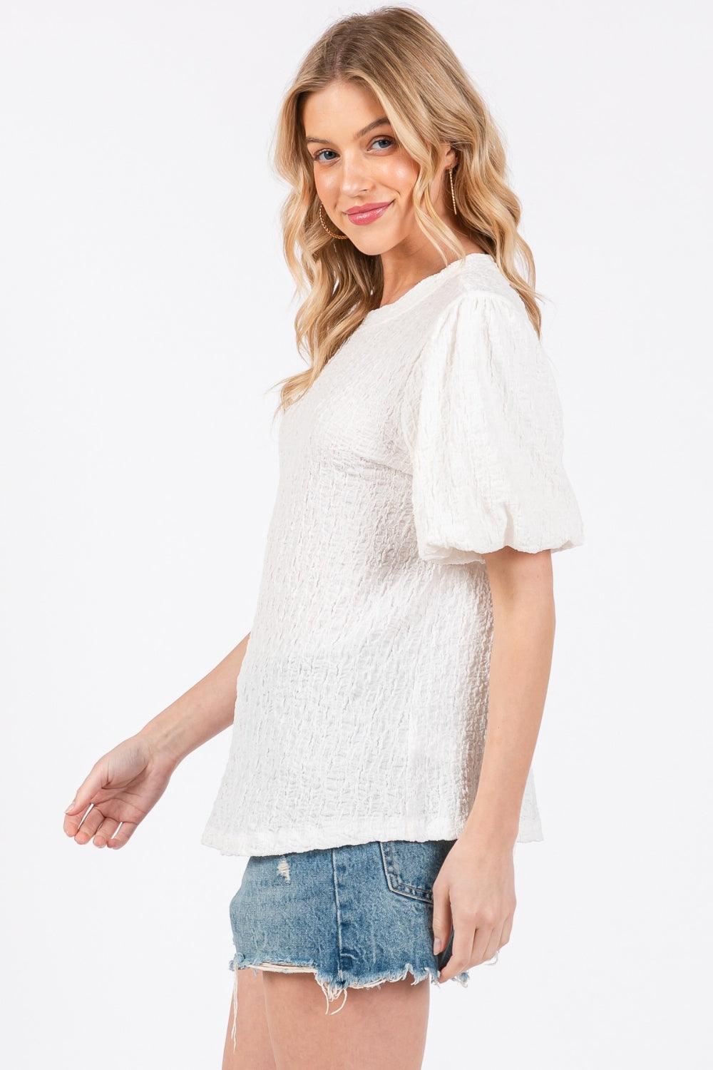 Ces Femme Textured Puff Sleeve Top - AMIClubwear