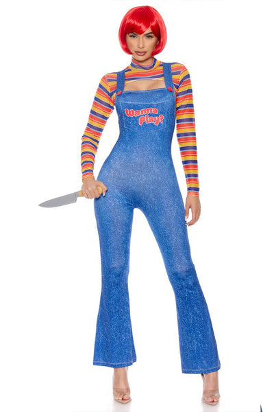 Wanna Play Multi Stripe Full Length Overall Scary Doll Costume - AMIClubwear