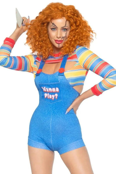 Wanna Play Blue Rainbow Stripe Sexy 2 Pc Doll Movie Character Costume - AMIClubwear