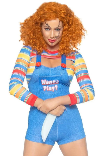 Wanna Play Blue Rainbow Stripe Sexy 2 Pc Doll Movie Character Costume - AMIClubwear