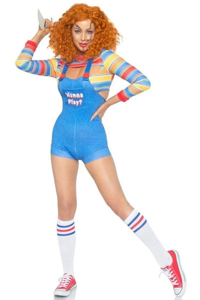 Wanna Play Blue Rainbow Stripe Sexy 2 Pc Doll Movie Character Costume - AMIClubwear