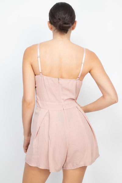 Cinched Zip Sweetheart Pleated Romper - AMIClubwear