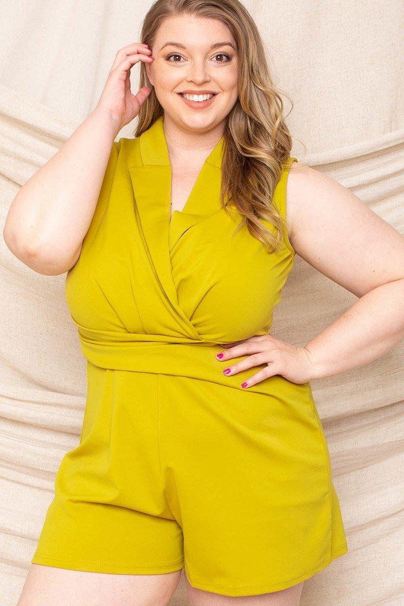 Collared Neck Plus Size Romper - AMIClubwear