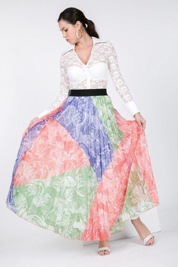 Color Block Pleated Maxi Skirt - AMIClubwear