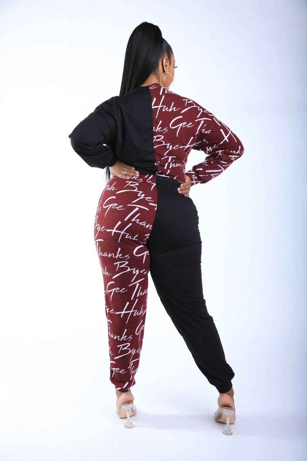 Color Blocked Lace Up Front Jogger Set - AMIClubwear